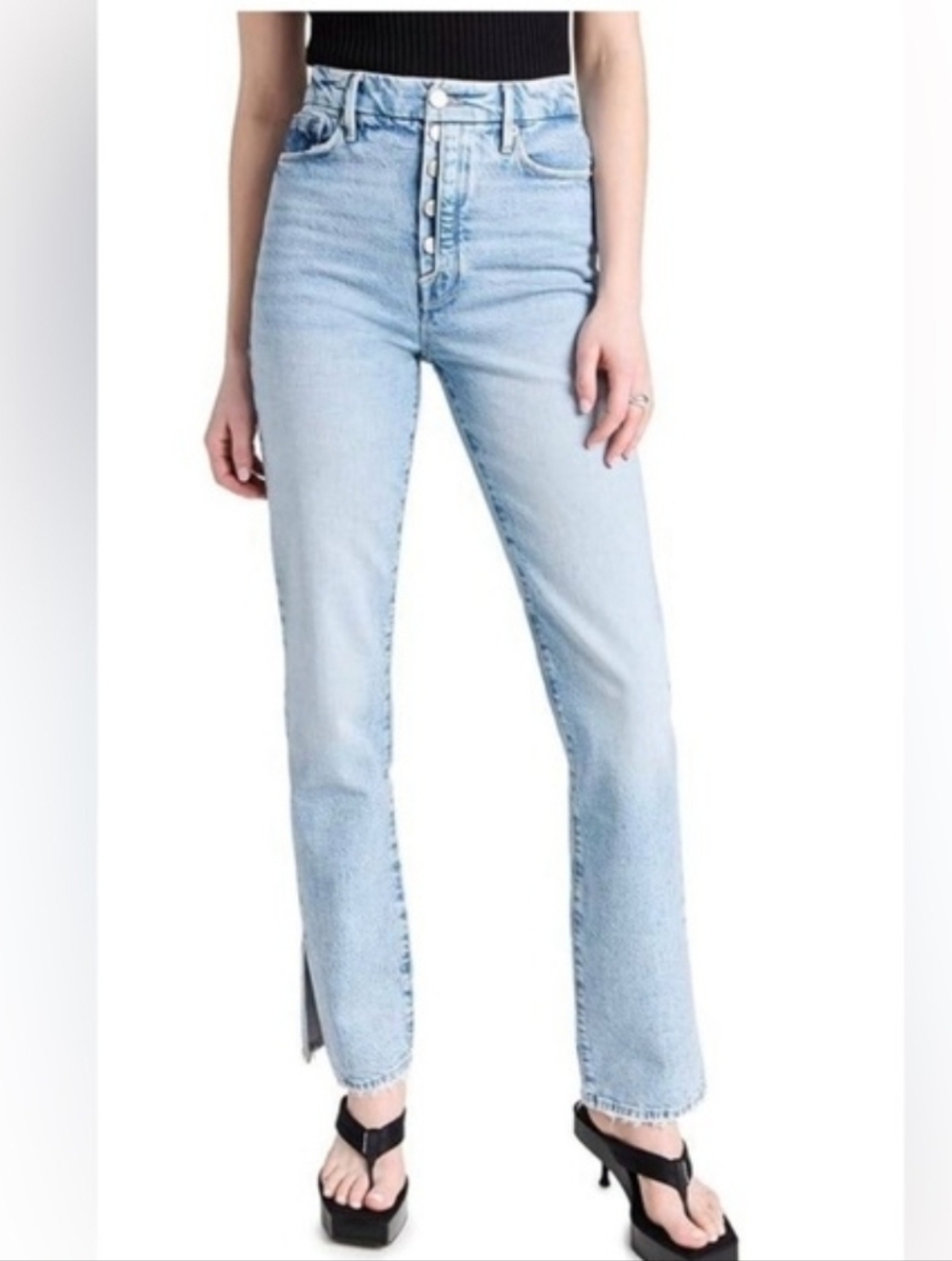 Good American Good Curve Exposed Button High Waist Split Hem Jeans – Size 16